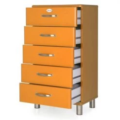 Meubles & Design Commodes Et Cabinets Commode Vintage 5 Tiroirs Effet Bois Orange -Coffres et malles Soldes commode vintage 5 tiroirs effet bois orange 6