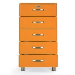 Meubles & Design Commodes Et Cabinets Commode Vintage 5 Tiroirs Effet Bois Orange -Coffres et malles Soldes commode vintage 5 tiroirs effet bois orange 7