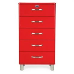 Meubles & Design Commodes Et Cabinets Commode Vintage 5 Tiroirs Effet Bois Rouge -Coffres et malles Soldes commode vintage 5 tiroirs effet bois rouge 5