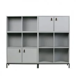 VtWonen Commodes Et Cabinets Étagère 4 Compartiments 2 Portes En Pin Massif Gris Béton -Coffres et malles Soldes etagere 4 compartiments 2 portes en pin massif gris beton 2