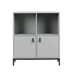 VtWonen Commodes Et Cabinets Étagère 4 Compartiments 2 Portes En Pin Massif Gris Béton