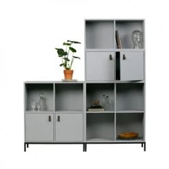 VtWonen Commodes Et Cabinets Étagère 4 Compartiments 2 Portes En Pin Massif Gris Béton -Coffres et malles Soldes etagere 4 compartiments 2 portes en pin massif gris beton 3