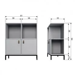 VtWonen Commodes Et Cabinets Étagère 4 Compartiments 2 Portes En Pin Massif Gris Béton -Coffres et malles Soldes etagere 4 compartiments 2 portes en pin massif gris beton 5