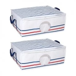 Casâme Aménagements De Placard Et De Dressing Lot De 2 Housses De Rangement à Rayures 90L - Blanc