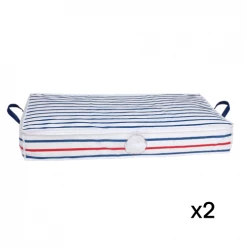 Casâme Aménagements De Placard Et De Dressing Lot De 2 Housses Rayures Sous Lit - 69L - Blanc