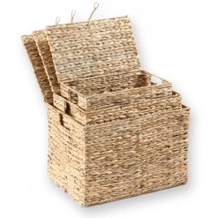 Casâme Coffres Et Malles Lot De 3 Coffres En Jacinthe D'Eau Avec Couvercle - Marron -Coffres et malles Soldes lot de 3 coffres en jacinthe d eau avec couvercle marron 1