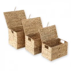 Casâme Coffres Et Malles Lot De 3 Coffres En Jacinthe D'Eau Avec Couvercle - Marron -Coffres et malles Soldes lot de 3 coffres en jacinthe d eau avec couvercle marron 2