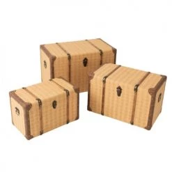 Calicosy Coffres Et Malles Lot De 3 Coffres Rectangulaire Bois Beige Et Marron