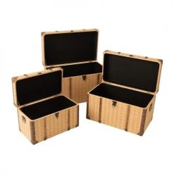 Calicosy Coffres Et Malles Lot De 3 Coffres Rectangulaire Bois Beige Et Marron -Coffres et malles Soldes lot de 3 coffres rectangulaire bois beige et marron 5