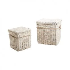 Aubry Gaspard Coffres Et Malles Malle Carrée En Osier Blanchi (lot De 2)