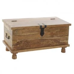 Wadiga Coffres Et Malles Malle De Rangement En Bois Massif Acacia Sur Pieds 90x41x45cm