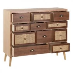 Altobuy Commodes Et Cabinets Meuble 11 Tiroirs Bois Massif Et Façade Rotin -Coffres et malles Soldes meuble 11 tiroirs bois massif et facade rotin 2