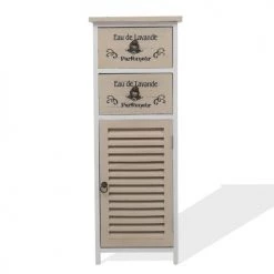 Mobili Rebecca Commodes Et Cabinets Meuble A Colonne Salle De Bain 2 Tiroirs Et Porte En Bois Blanc, Beige