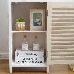 Mobili Rebecca Commodes Et Cabinets Meuble A Colonne Salle De Bain 2 Tiroirs Et Porte En Bois Blanc, Beige -Coffres et malles Soldes meuble a colonne salle de bain 2 tiroirs et porte en bois blanc beige 3