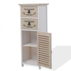 Mobili Rebecca Commodes Et Cabinets Meuble A Colonne Salle De Bain 2 Tiroirs Et Porte En Bois Blanc, Beige -Coffres et malles Soldes meuble a colonne salle de bain 2 tiroirs et porte en bois blanc beige 4