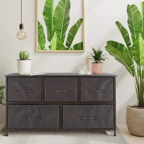 ML-Design Commodes Et Cabinets Meuble à Tiroirs Avec 5 Tiroirs Marron, 100x30x54,5 Cm, En MDF 4 ML-Design Commodes Et Cabinets Meuble à Tiroirs Avec 5 Tiroirs Marron, 100x30x54,5 Cm, En MDF – Image 2