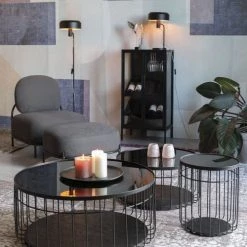 Mathi Design Commodes Et Cabinets Meuble Bar En Fer Noir Et Vitrine En Verre Trempé -Coffres et malles Soldes meuble bar en fer noir et vitrine en verre trempe 2