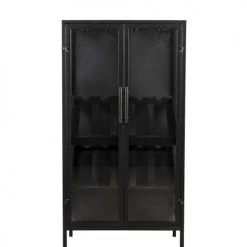 Mathi Design Commodes Et Cabinets Meuble Bar En Fer Noir Et Vitrine En Verre Trempé