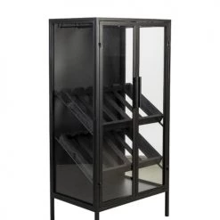 Mathi Design Commodes Et Cabinets Meuble Bar En Fer Noir Et Vitrine En Verre Trempé -Coffres et malles Soldes meuble bar en fer noir et vitrine en verre trempe 4