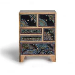 GINER Y COLOMER Commodes Et Cabinets Meuble D'appoint En Bois De Manguier Decorée à La Main