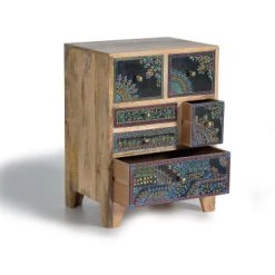 GINER Y COLOMER Commodes Et Cabinets Meuble D'appoint En Bois De Manguier Decorée à La Main -Coffres et malles Soldes meuble d appoint en bois de manguier decoree a la main 4