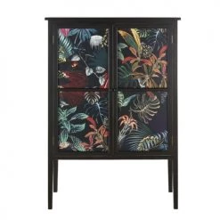 Maisons Du Monde Commodes Et Cabinets Meuble De Rangement 2 Portes En Bois Noir Et Motifs Feuilles