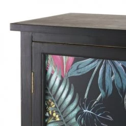 Maisons Du Monde Commodes Et Cabinets Meuble De Rangement 2 Portes En Bois Noir Et Motifs Feuilles -Coffres et malles Soldes meuble de rangement 2 portes en bois noir et motifs feuilles 1000 3 23 219660 3