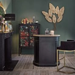 Maisons Du Monde Commodes Et Cabinets Meuble De Rangement 2 Portes En Bois Noir Et Motifs Feuilles -Coffres et malles Soldes meuble de rangement 2 portes en bois noir et motifs feuilles 1000 3 23 219660 4