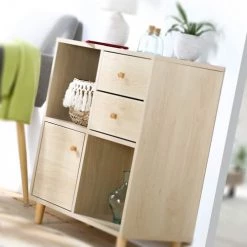 Casâme Commodes Et Cabinets Meuble De Rangement 4 Cases 1 Porte 2 Tiroirs Effet Bois - H 67cm -Coffres et malles Soldes meuble de rangement 4 cases 1 porte 2 tiroirs effet bois h 67cm 5