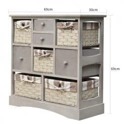 Mobili Rebecca Commodes Et Cabinets Meuble De Rangement à 9 Tiroirs En Bois Et Tissu Gris -Coffres et malles Soldes meuble de rangement a 9 tiroirs en bois et tissu gris 2