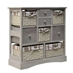 Mobili Rebecca Commodes Et Cabinets Meuble De Rangement à 9 Tiroirs En Bois Et Tissu Gris -Coffres et malles Soldes meuble de rangement a 9 tiroirs en bois et tissu gris 3