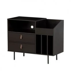 Woood Commodes Et Cabinets Meuble De Rangement à Vinyles En Bois Noir -Coffres et malles Soldes meuble de rangement a vinyles en bois noir 2