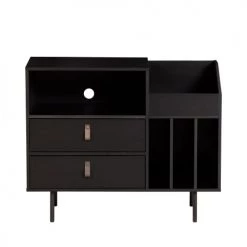 Woood Commodes Et Cabinets Meuble De Rangement à Vinyles En Bois Noir
