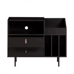 Woood Commodes Et Cabinets Meuble De Rangement à Vinyles En Bois Noir -Coffres et malles Soldes meuble de rangement a vinyles en bois noir 3