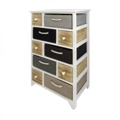 Mobili Rebecca Commodes Et Cabinets Meuble De Rangement En Bois Et En Tissu 10 Tiroirs Blanc Et Gris -Coffres et malles Soldes meuble de rangement en bois et en tissu 10 tiroirs blanc et gris 2