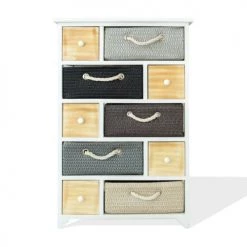 Mobili Rebecca Commodes Et Cabinets Meuble De Rangement En Bois Et En Tissu 10 Tiroirs Blanc Et Gris