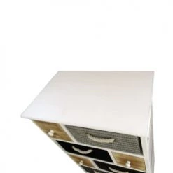 Mobili Rebecca Commodes Et Cabinets Meuble De Rangement En Bois Et En Tissu 10 Tiroirs Blanc Et Gris -Coffres et malles Soldes meuble de rangement en bois et en tissu 10 tiroirs blanc et gris 4