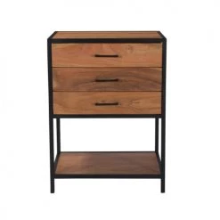 Rendez Vous Déco Commodes Et Cabinets Petite Commode 3 Tiroirs En Bois D'acacia Et Métal Noir