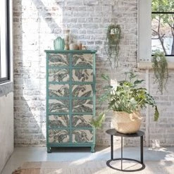 Maisons Du Monde Chiffonniers Semainier 12 Tiroirs Vert Motif Feuilles De Bananier -Coffres et malles Soldes semainier 12 tiroirs vert motif feuilles de bananier 1000 3 4 220051 4