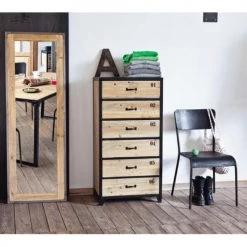 Maisons Du Monde Chiffonniers Semainier Indus 6 Tiroirs En Métal Noir Et Sapin -Coffres et malles Soldes semainier indus 6 tiroirs en metal noir et sapin 1000 3 9 110299 2