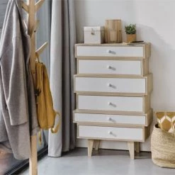 Maisons Du Monde Chiffonniers Semainier Style Scandinave 6 Tiroirs En Paulownia Blanc -Coffres et malles Soldes semainier style scandinave 6 tiroirs en paulownia blanc 1000 7 31 147057 9
