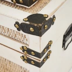 LolaHome Coffres Et Malles Set De 3 Malles En Bois De Pin Blanchi Et Osier 80x40x41cm -Coffres et malles Soldes set de 3 malles en bois de pin blanchi et osier 80x40x41cm 2