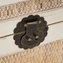 LolaHome Coffres Et Malles Set De 3 Malles En Bois De Pin Blanchi Et Osier 80x40x41cm -Coffres et malles Soldes set de 3 malles en bois de pin blanchi et osier 80x40x41cm 3