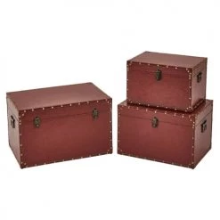 LolaHome Coffres Et Malles Set De 3 Malles En Similicuir Marron 56x38x35cm