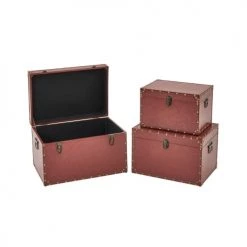 LolaHome Coffres Et Malles Set De 3 Malles En Similicuir Marron 56x38x35cm -Coffres et malles Soldes set de 3 malles en similicuir marron 56x38x35cm 4