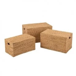 Calicosy Coffres Et Malles Set De 3 Malles Rectangulaires En Jacinthe D'eau - Beige