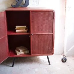 PIB Commodes Et Cabinets Table De Chevet En Métal Rouge -Coffres et malles Soldes table de chevet en metal rouge 3